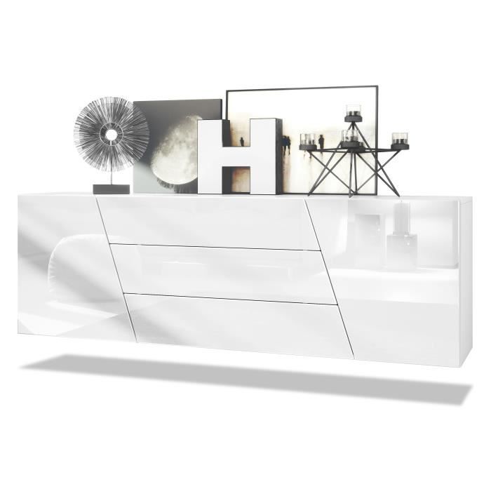 Buffet bas VLADON Houston - 2 portes et 3 tiroirs - Blanc mat et blanc brillant Buffet bas VLADON Houston - 2 portes et 3 tiroirs - Blanc mat et blanc brillant