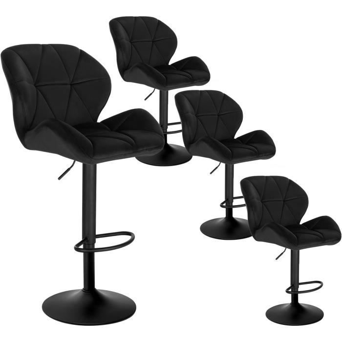 WOLTU Lot de 4 Tabourets de bar Siège en velours avec dossier Pieds en métal Hauteur réglable Noir