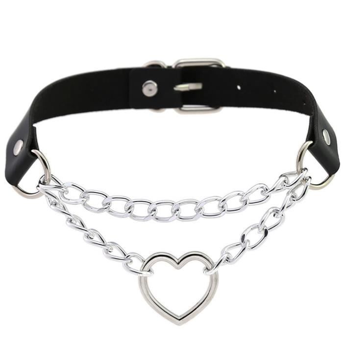 Collier Ras Du Cou Pour Femme - Breloque Cœur En Cuir - Fantaisie - Neuf Avec étiquettes