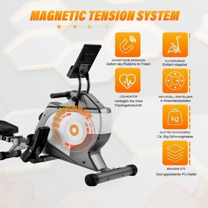 Rameur Magnétique JOROTO JR30 - Silencieux, Moniteur Bluetooth, Charge Max 160 Kg, Rangement Vertical