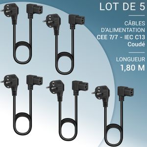 Câble Alimentation Coudé Waytex 1.80m - CEE7/IEC C13 Pour PC, Imprimantes - Noir