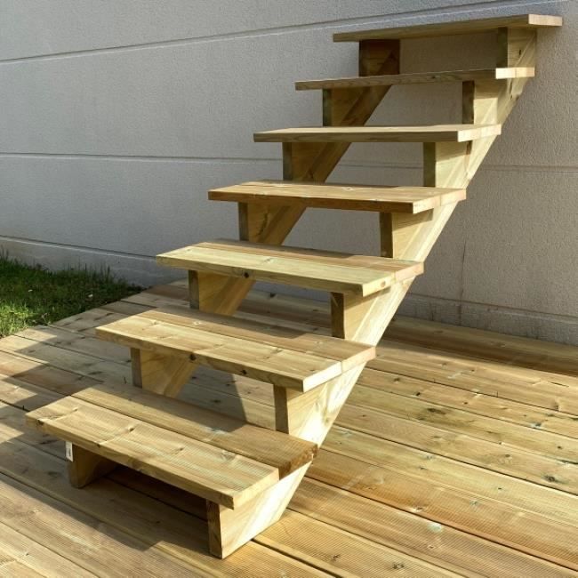 Escalier bois métal en kit h35cm - 2 marches, largeur 140cm, marches bois  autoclave - Cdiscount Bricolage