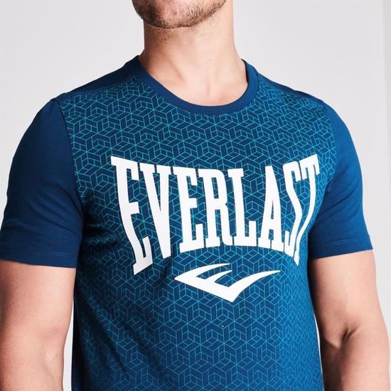 Homme EVERLAST Logo Imprimé T Shirt à Encolure Ras-du-cou à manches courtes NEUF
