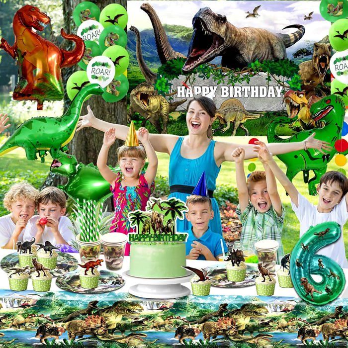Kit Déco Anniversaire Dinosaure 5 Ans – 146 Pièces : Ballon Numéro 5, Bannière, Vaisselle, Ballons – Thème Jungle, Pour Fille Ou Garçon