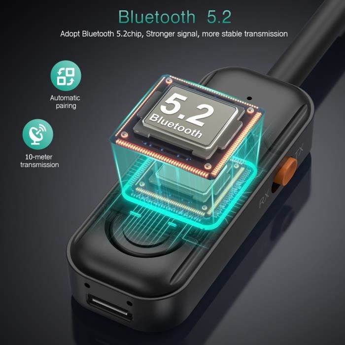 ORIA Adaptateur Bluetooth 5.2 pour Voiture, 2 en 1 Emetteur