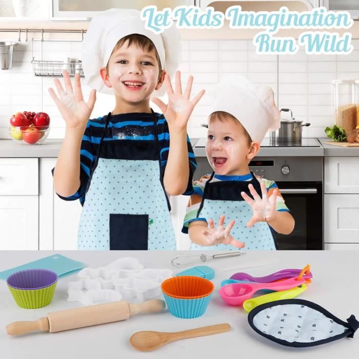 Tablier Cuisine Enfant, Chef Jeu de rôle avec Costume Habiller et  Accessoires de Cuisine, Enfants Jouer Jeu 26 Pcs Toy Set.
