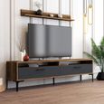 Meuble TV moderne 180cm avec table basse et étagère Varnus Bois et Anthracite-2