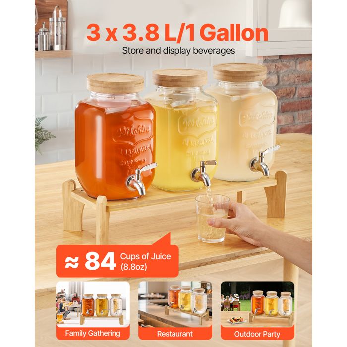 Distributeur De Boissons Verre 2x3.8L Avec Robinet Inox - Fontaine à Jus Pour Fêtes Et Restaurants