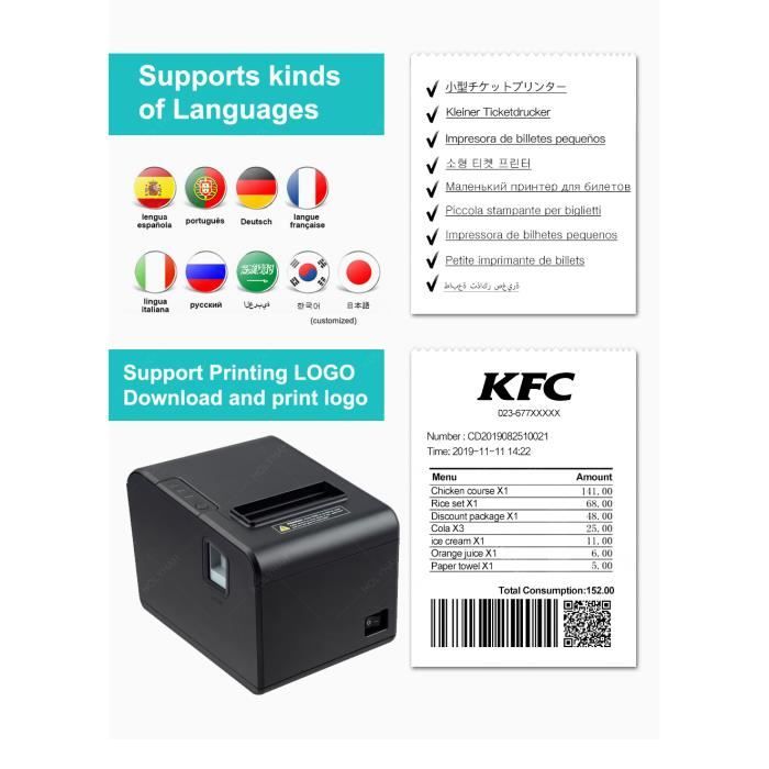 Mini imprimante Portable 80mm Réception Imprimante thermique portable de  codes à barres Imprimante USB BT Connexion sans fil support - Cdiscount  Informatique