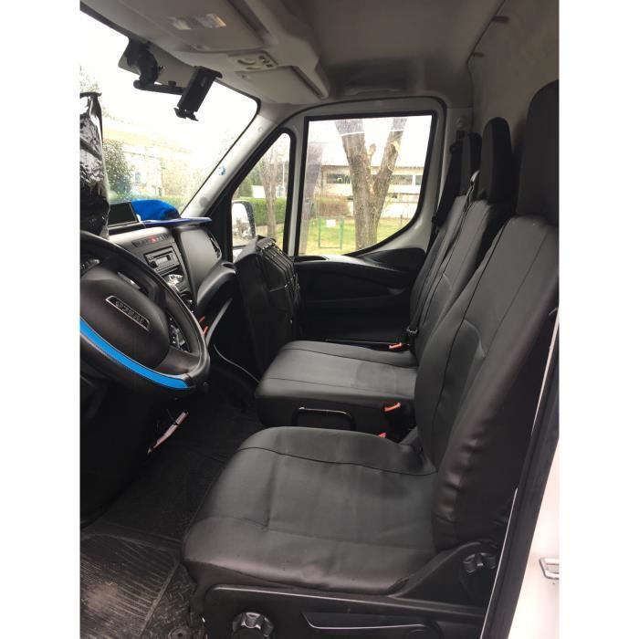 Housses Siège Iveco Daily Après 2015 – Cuir Écologique Noir 2+1, Airbags & Sièges Chauffants OK