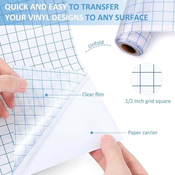 Papier Transfert Vinyle Transparent,30.5cmx500cm Papier De Transfert De Vinyle  Adhésif Avec Grattoir Avec Grille D'alignement B A214 - Cdiscount Bricolage