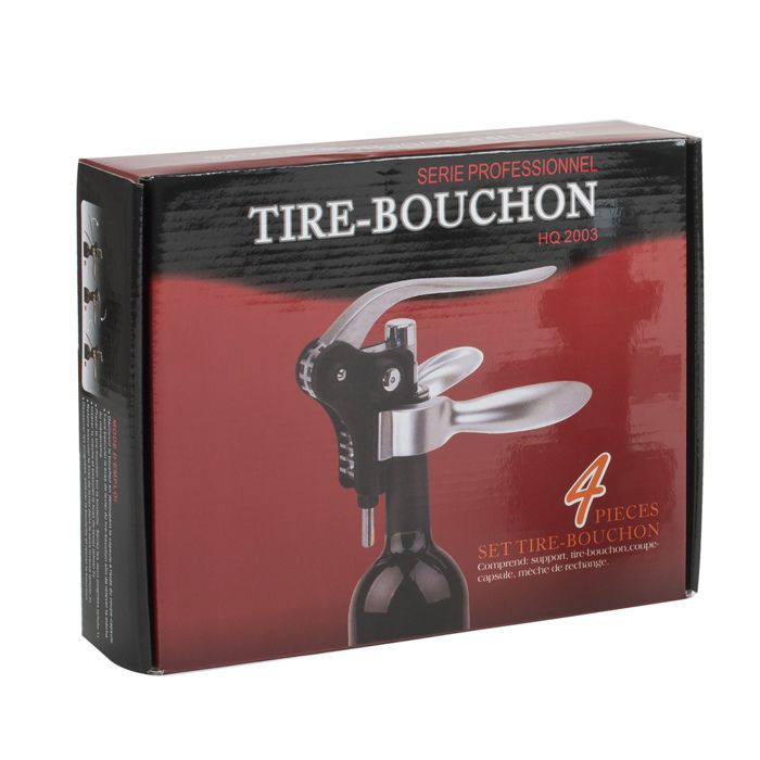 Coffret Cadeau 4 Pièces Pour Bouteille De Vin Fackelmann - Tire-Bouchon, Bouchon Verseur Et Collier