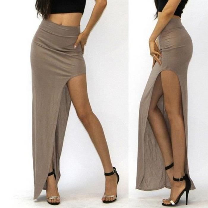 CUHAKCI ete 2020 Sexy femmes jupe dame ouvert cote fendu jupes noir taille haute grande taille longue Maxi jupe D003 White Blanc Cdiscount Pret a Porter