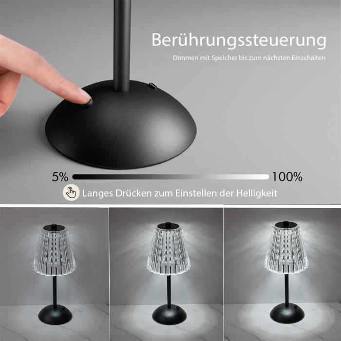 Amingulry Lampe de table sans fil, lampe à piles rechargeable, 3