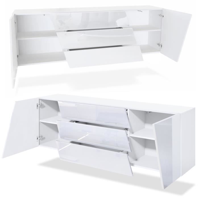 Commode Ben Vladon - 2 Portes Et 2 Tiroirs Blanc Mat, Meuble Rangement Pratique 79x74x36 Cm