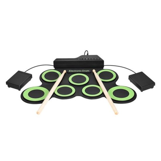 Portable Électronique Roll Up Tambour Vert Silicones Drum Set pour la Pratique Débutants Enfants N / A Batterie Électronique Compact
