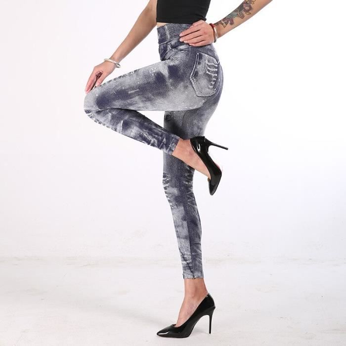 Pantalon Legging Imitation Denim pour Femme Multicolore Rehausseur de Hanche Super Elastique Blanc Cdiscount Pret a Porter