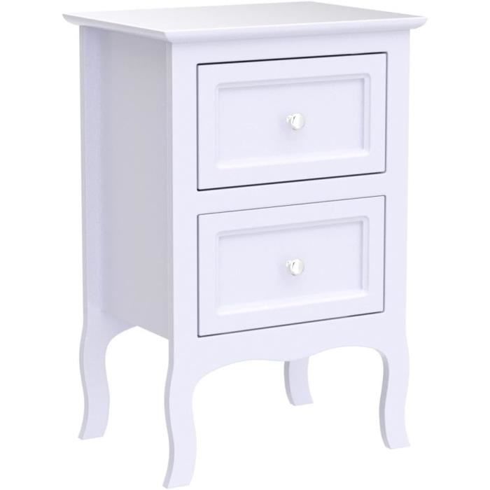 Table De Chevet Scandinave Blanche Lot De 2 - 2 Tiroirs En Bois - Meuble De Nuit Moderne Pour Chambre à Coucher
