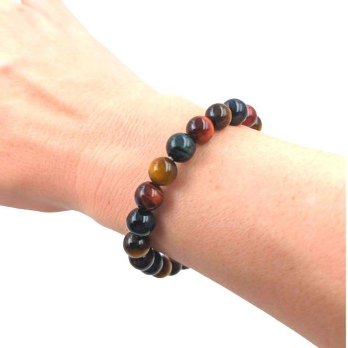 Bracelet En Pierre œil De Taureau 8mm - Pierre Naturelle Pour Vitalité Et Protection, Ajustable