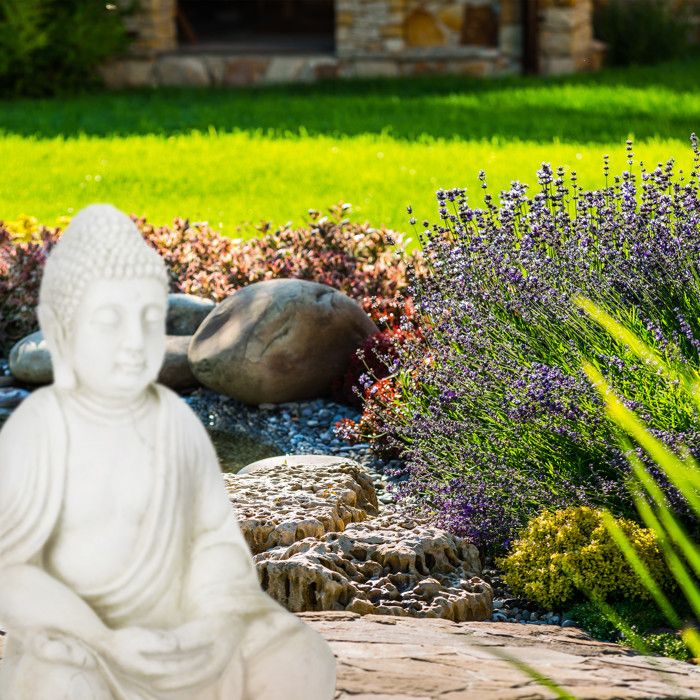 relaxdays Statue de Bouddha tête inclinée - figurine de jardin - dorée