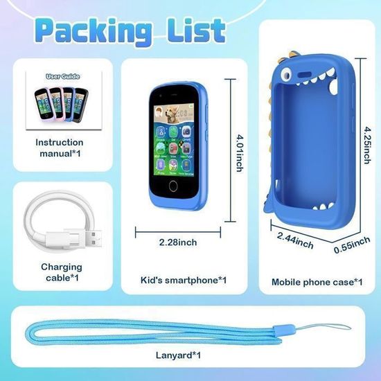 Jouet de Téléphone pour Enfant de 4-10 Ans, Smartphone avec Musique 17 Jeux Podomètre Alarme Caméra Audio Lampe Poche - Jeux - Jouets