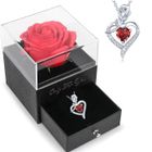 YIKXIULF Idées Cadeau Noël Rose Eternelle sous Cloche,Cadeau Bijoux Femme,Cadeaux Rose Pendentif D'amour pour Femme Colliers