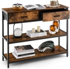 RELAX4LIFE Table Console à 3 Niveaux avec 2 Tiroirs, Dispositif Anti-basculement, Cadre en Métal, 100 x 30 x 80 cm, Marron