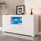 NECHE Meuble TV Moderne avec LED Lumières, Buffet Salon, Etagère en Verre, Armoire Pour Bureau,135x35x70CM, Blanc Brillant
