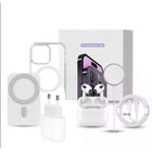 Kit d'accessoires - MASSILIA TECH - iPhone 14 - Coque transparente MagSafe - Chargeur 20W - Écouteurs sans fil