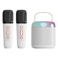 Enceinte Bluetooth avec 2 microphones sans fil,Mini Machine à karaoké Portable avec Lumière Colorée - Blanc