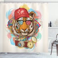 Abakuhaus Animal Rideau de Douche, Hipster Tiger Lunettes de soleil, 175 x 200 CM, Multicolore