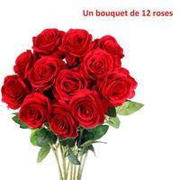 Roses Artificielles - Marque - Rouge - Décoration de Mariage et Maison - 12 Fleurs