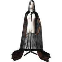 Longue Cape à Capuche pour Femmes Gracieuse Doux Ouvert Devant Halloween Cosplay Costumes Cape à Capuche, Noir
