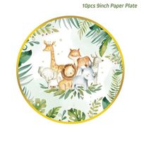 Set de vaisselle jetable animaux de la Jungle,assiettes en papier,décorations de fête d'anniversaire Safari- 10pcs Dinner plate[A]