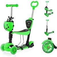 Trottinette 5 en 1 YOLEO - Scooter à 3 Roues Vert avec Roues à LED - Pour Enfant - Poids Jusqu'à 60 kg