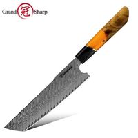 orange - Grandsharp Couteaux De Cuisine Premium Japonais Nakiri Couteau En Acier Damas Légumes Outils De Chef