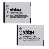 vhbw 2x Batteries compatible avec Nikon CoolPix S3300, S4100, S4150, S3700, S3600, S3500 appareil photo, reflex numérique (600mAh,