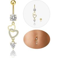 Lot 5 Piercings Nombril Acier Chirurgical 14G - Pendentifs CZ Coeur, Papillon, Fleur - Bijoux Ventre Or/Argent