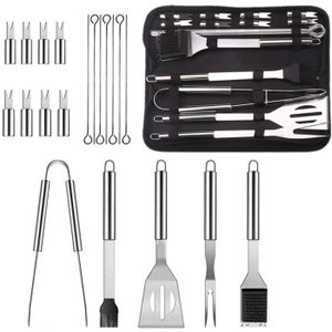 USTENSILE 20PCS Kit Barbecue Portable,Outil de Barbecue,BBQ Couverts Grill,Haute Qualit Acier Inoxydable Kit Ustensiles Barbecue pour J[5671]