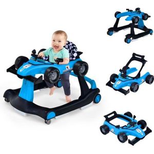 YOUPALA - TROTTEUR COSTWAY Trotteur Bébé Pliable Musical 4 en 1 Apparence de Voiture Pousseur Hauteur et Vitesse Réglables avec Lumière Volant Bleu