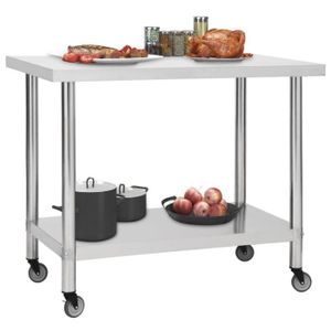 PLAN DE TRAVAIL DUOKON - Table de travail de cuisine avec roues 100x45x85 cm Inox