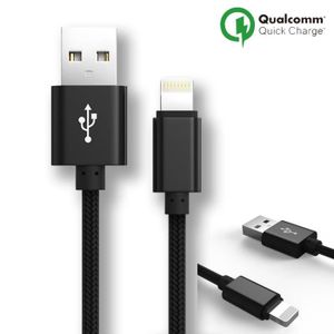 CHARGEUR - ADAPTATEUR  Câble USB Pour Apple iPhone iPad, 1M, Nylon Noir