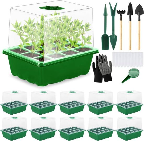 Mini Serre 120 Cellules YAUNGEL – 10 Plateaux Semis Avec Couvercle Haut Réglable, Idéal Fleurs, Légumes, Herbes Intérieur