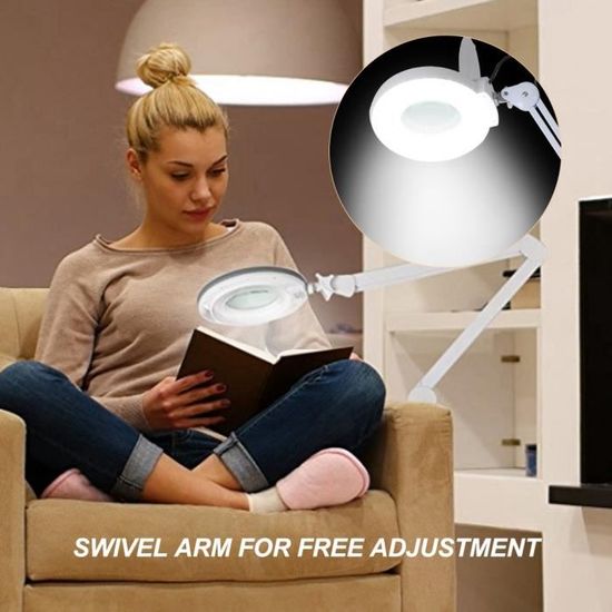 8X lampe à LED loupe de bureau éclairée avec pince à bras pivotant lecture beauté médicale EU 220V HB035 -YNF