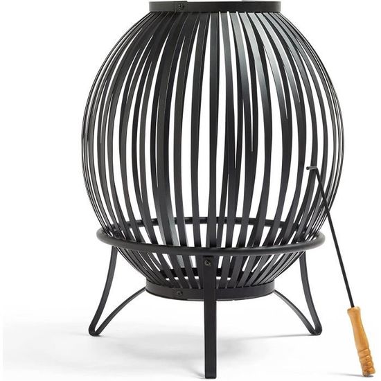 Brasero De Jardin En Métal Noir VOUNOT - 81 Cm Avec Couvercle Pare-étincelles Et Tisonnier - Idéal Pour Terrasses Et Soirées Extérieures - 4
