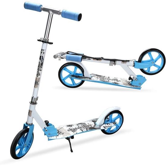 Trottinette Enfant 2 Roues Dès 5 Ans – Grandes Roues 205 Mm, Hauteur Réglable 3 Positions, Charge 100 Kg, Pliage Facile + Sangle