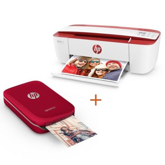 HP Imprimante Tout-en-un DeskJet 3733 - Wi-Fi + Imprimante photo de poche - Sprocket Rouge - Impression instantanée