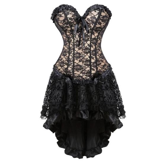 Robe Bustier Gothique Noire Hearts & Roses - Dentelle, Taille 38 (M), Neuve Sans étiquette