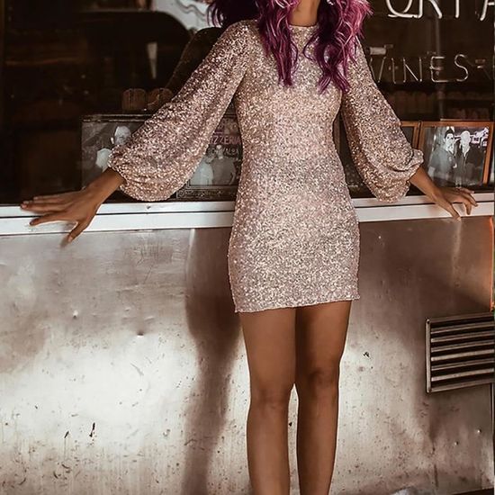 Robe de soirée courte brillante pour femme à paillettes