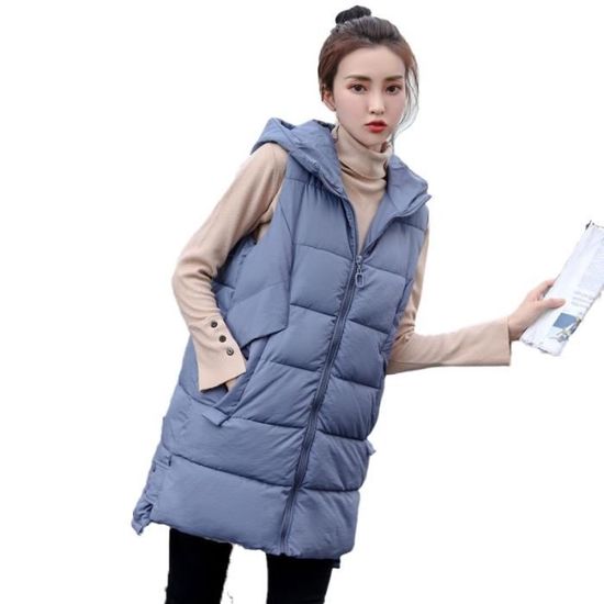 Doudoune Sans Manches Femme Grande Taille – Capuche, Duvet Chaud, Zippée, Poches, Hiver Chic